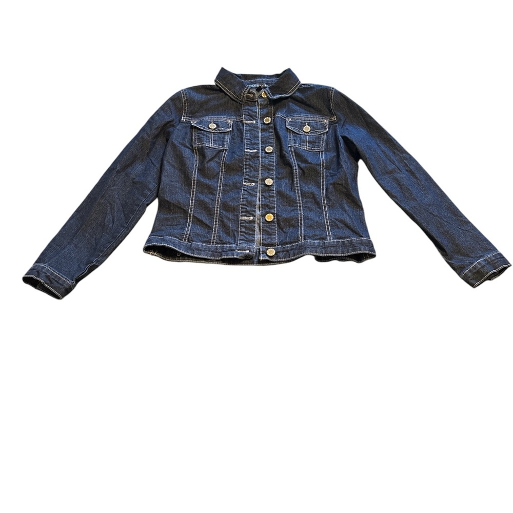 Baccini Casual Denim Rhinestone Button Normcore Dark Wash Spring Jean Jacket Med